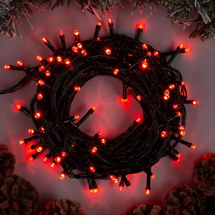 Гирлянда Нить 10м темная нить 100 LED красное свечение IP20