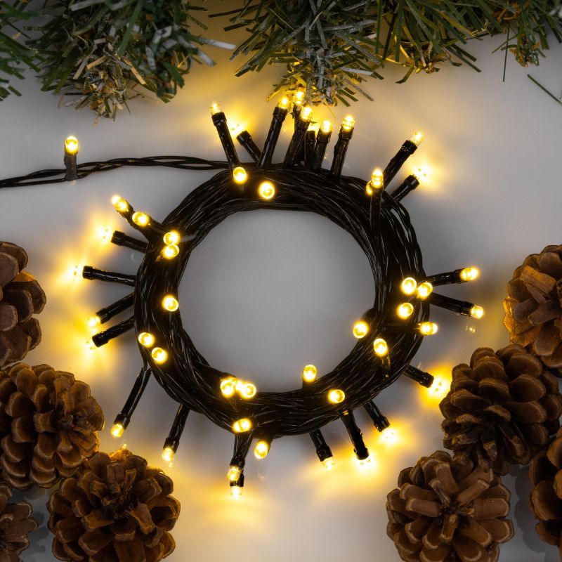 Гирлянда Нить 5м темная нить, 50LED, 8 реж, теплое белое свеч.