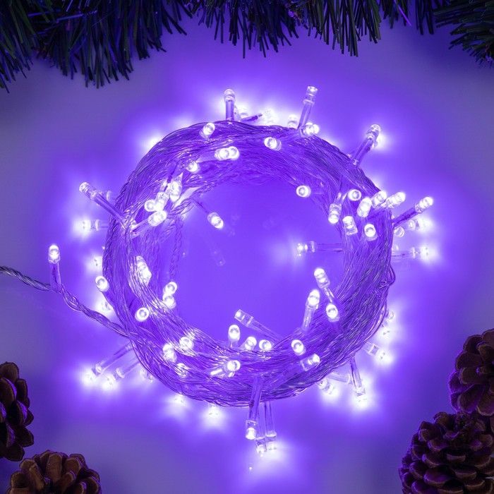 Гирлянда Нить 10м прозрач. нить 100LED IP20 8 реж фиолетовое свеч.