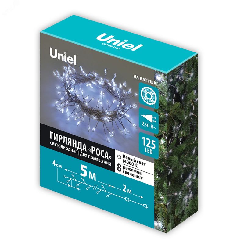 Гирлянда светод Роса 5м 125 светод белый ULD-S0500-125 WHITE IP20
