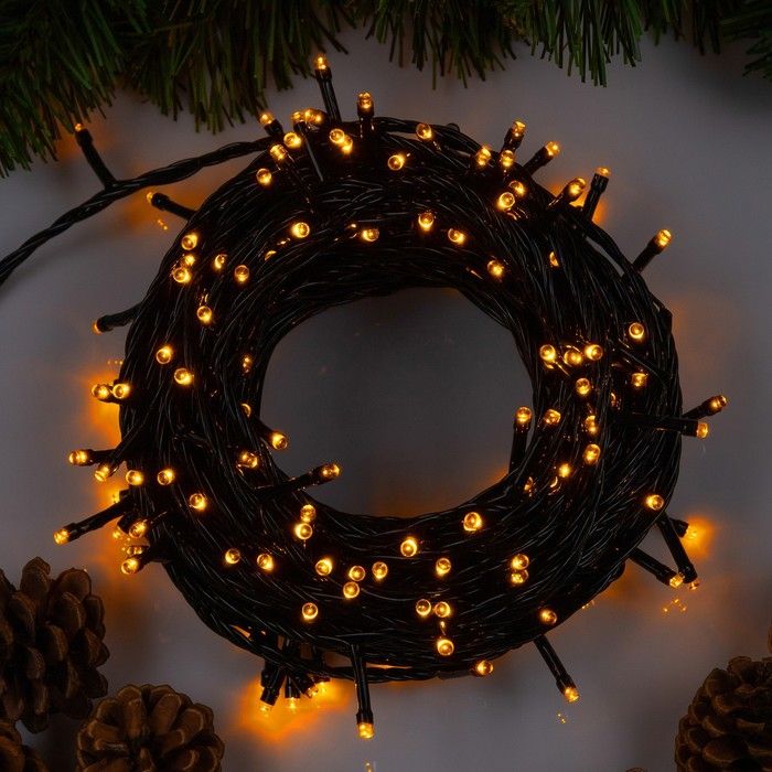 Гирлянда Нить 20м темная нить 200LED, IP20 8реж желтое свечение.